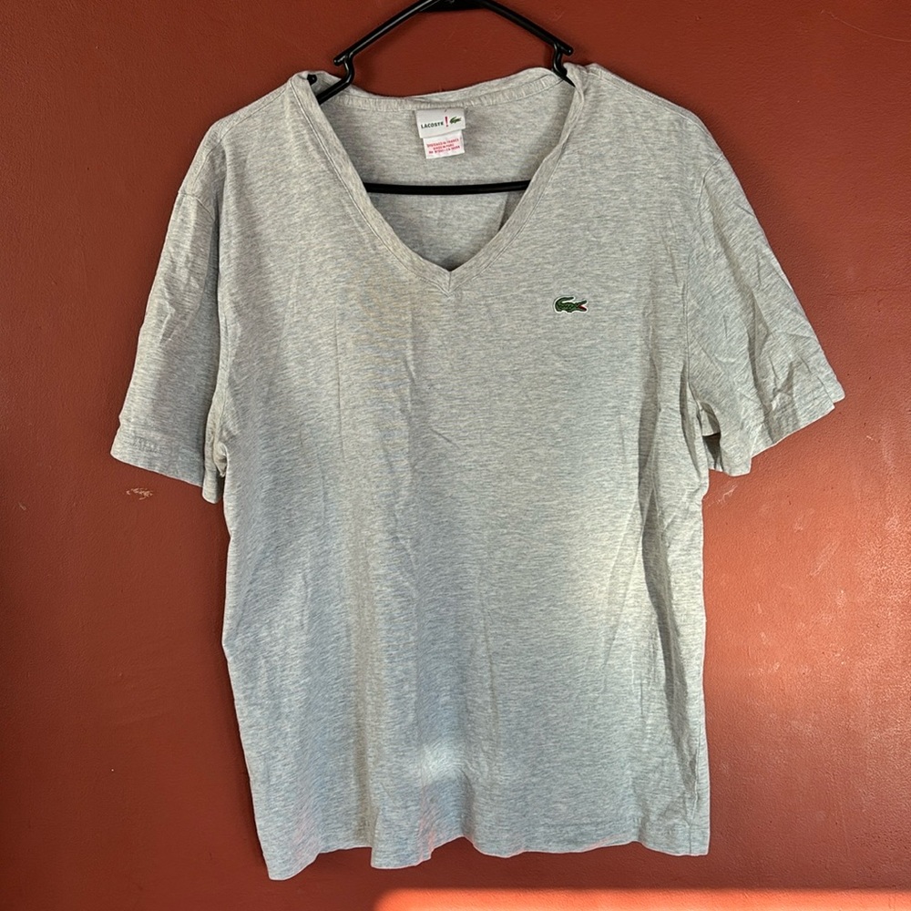 Lacoste V Neck Tshirt, Men’s 7, Gray